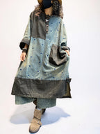Loose fit patchwork denim dress with side pockets
