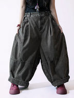 Vintage Washed Denim Balloon Pants – Oversized Wide Leg Harem Trousers