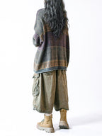 Vintage-Inspired Oversized Jacquard Sweater – Teal Geometric Knit Pullover