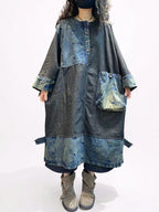 Long patchwork denim dress with loose fit