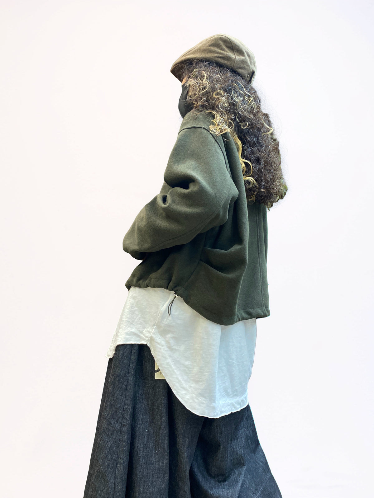 Oversized Cropped Jacket – Drop Shoulder Button Front Jacket, Boxy Fit, Double Patch Pockets