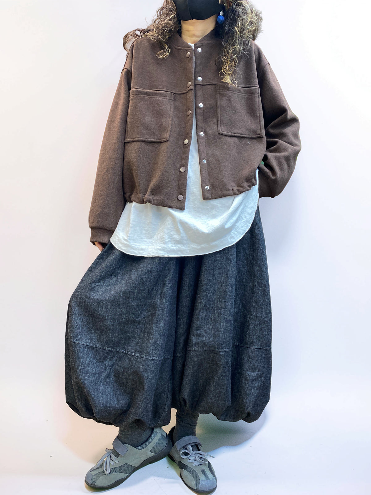 Oversized Cropped Jacket – Drop Shoulder Button Front Jacket, Boxy Fit, Double Patch Pockets