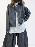 Oversized Cropped Jacket – Drop Shoulder Button Front Jacket, Boxy Fit, Double Patch Pockets