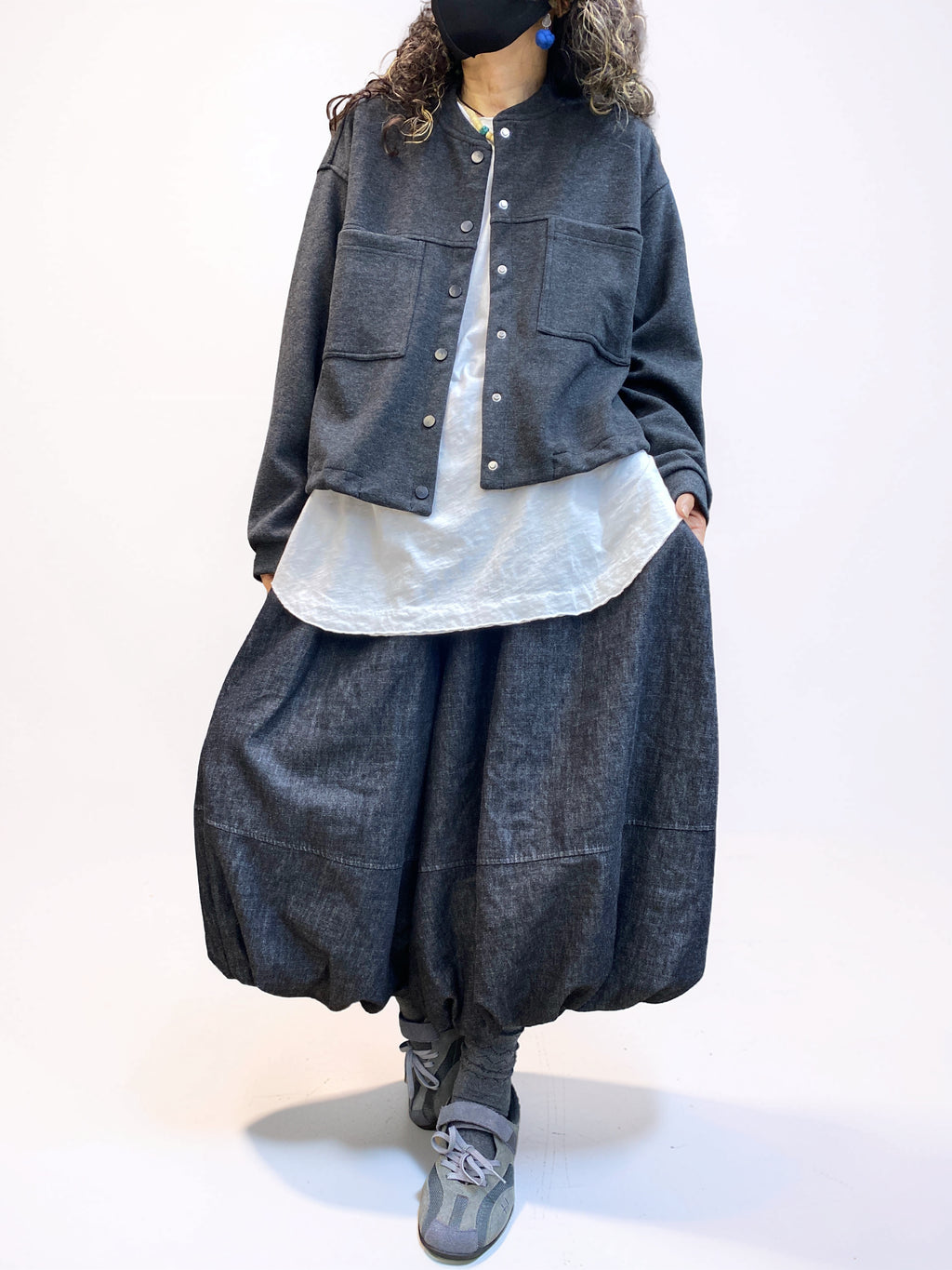 Oversized Cropped Jacket – Drop Shoulder Button Front Jacket, Boxy Fit, Double Patch Pockets