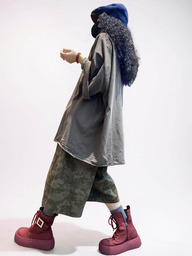 Washed Brown Asymmetrical Oversized Longline Tee