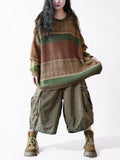 Vintage-Inspired Oversized Jacquard Sweater – Teal Geometric Knit Pullover