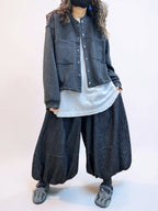 Oversized Cropped Jacket – Drop Shoulder Button Front Jacket, Boxy Fit, Double Patch Pockets
