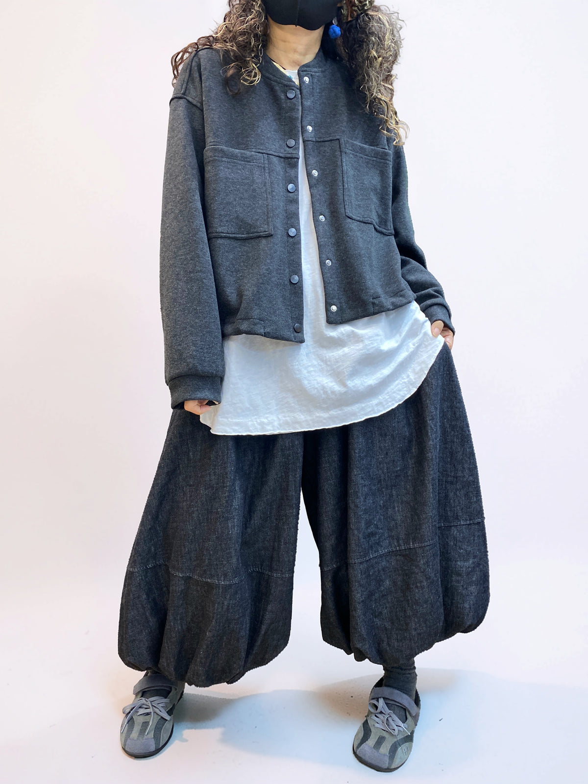 Oversized Cropped Jacket – Drop Shoulder Button Front Jacket, Boxy Fit, Double Patch Pockets