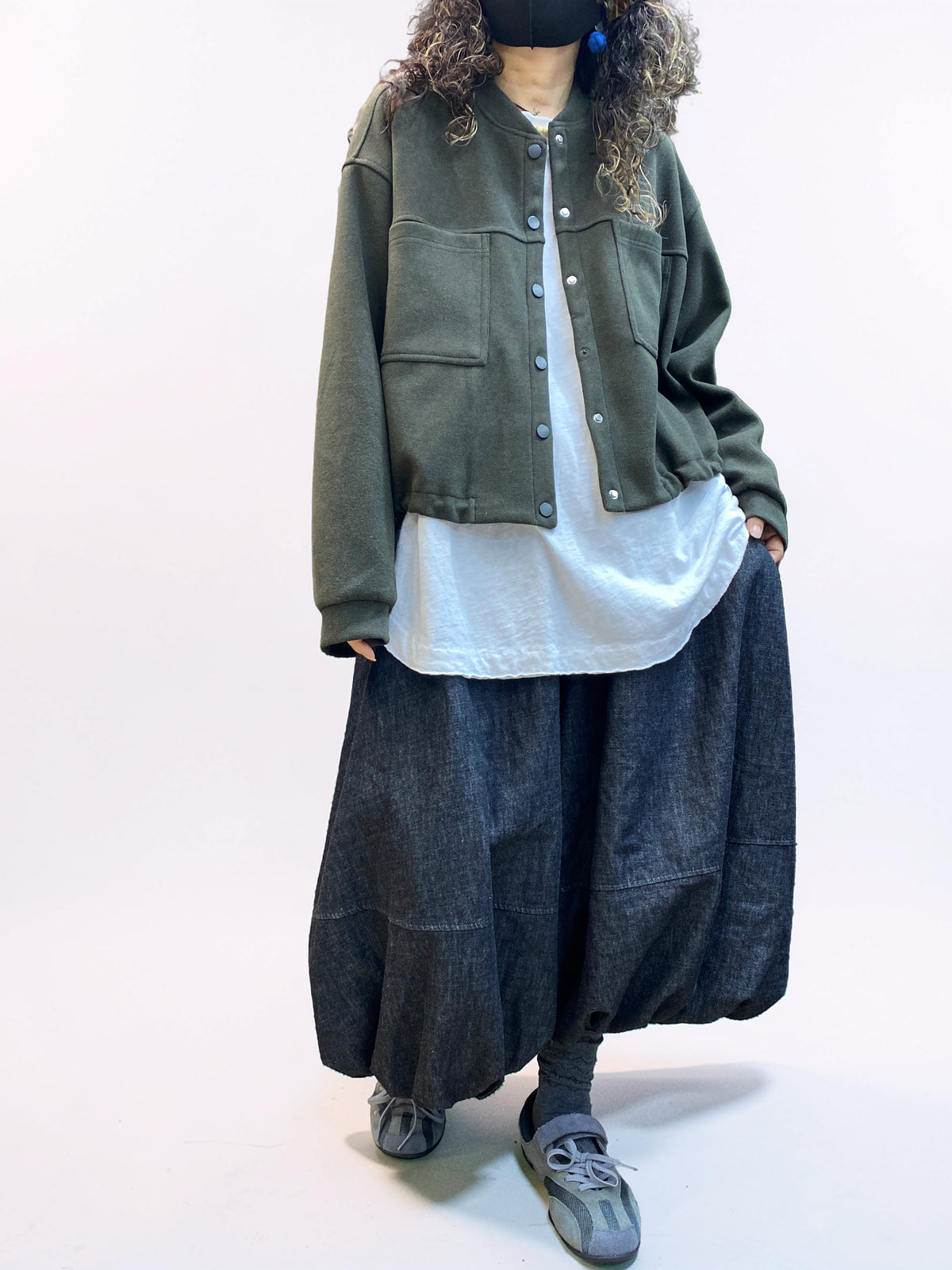 Oversized Cropped Jacket – Drop Shoulder Button Front Jacket, Boxy Fit, Double Patch Pockets