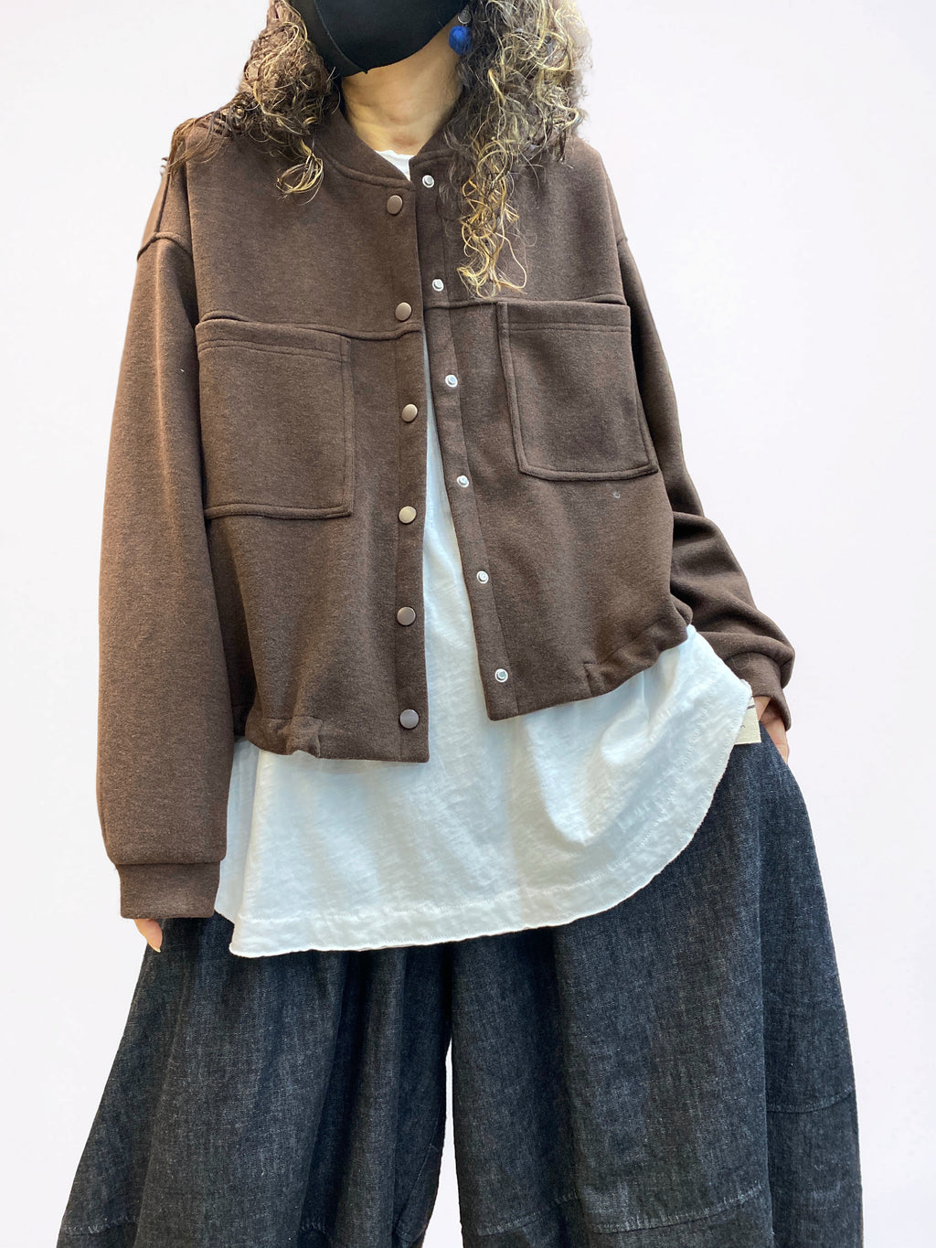 Oversized Cropped Jacket – Drop Shoulder Button Front Jacket, Boxy Fit, Double Patch Pockets