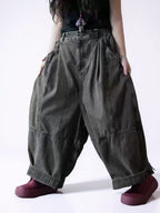Vintage Washed Denim Balloon Pants – Oversized Wide Leg Harem Trousers