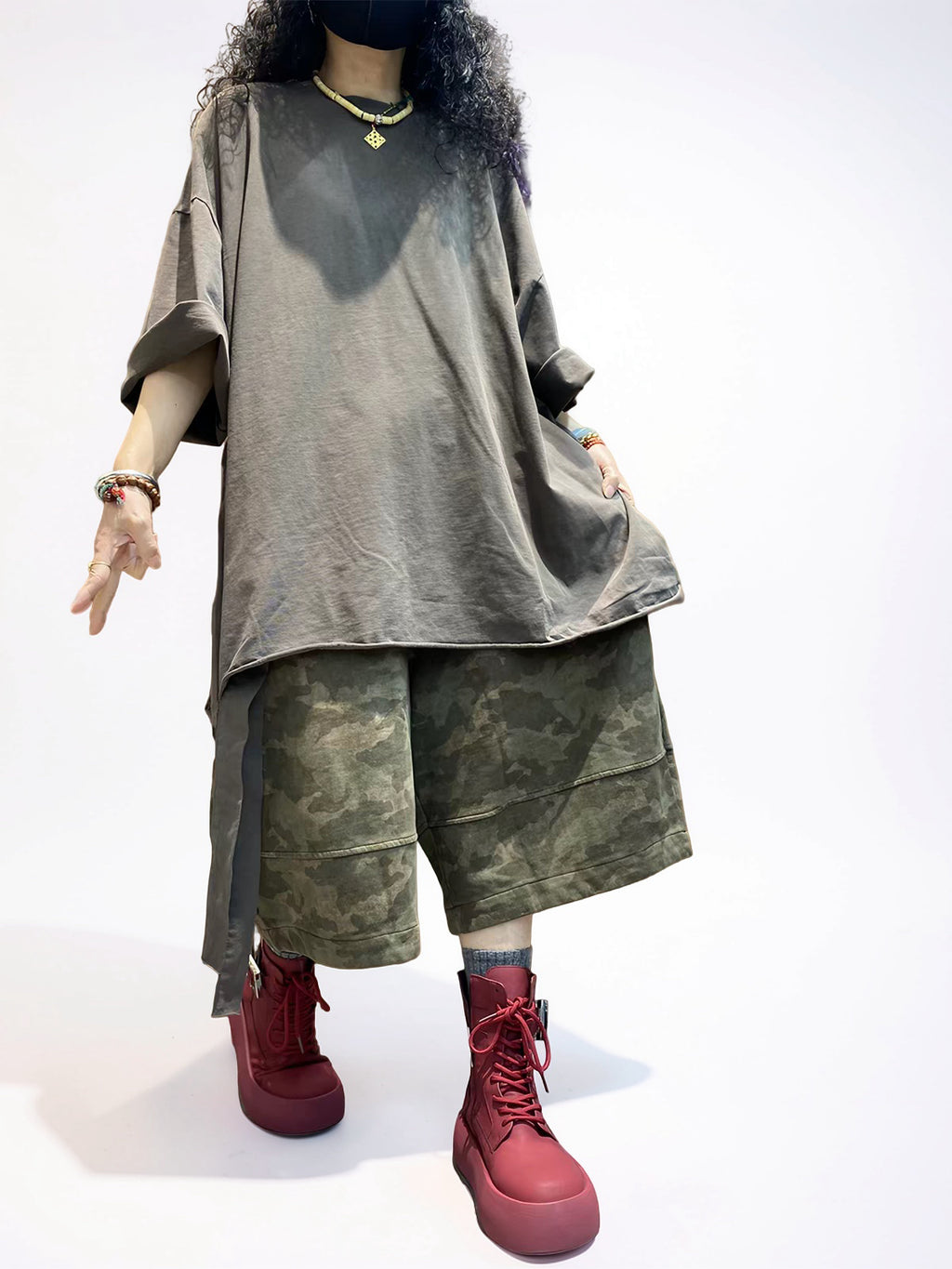 Washed Brown Asymmetrical Oversized Longline Tee