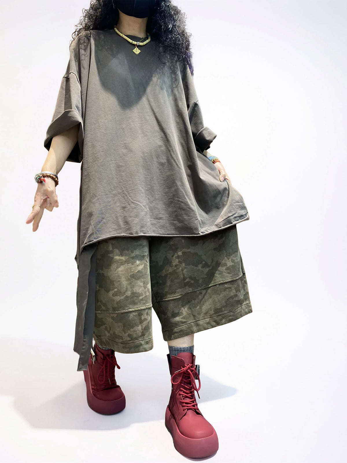 Washed Brown Asymmetrical Oversized Longline Tee