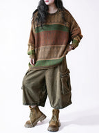 Vintage-Inspired Oversized Jacquard Sweater – Teal Geometric Knit Pullover