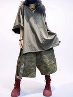 Washed Brown Asymmetrical Oversized Longline Tee