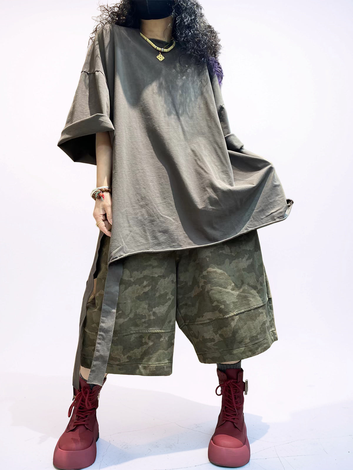 Washed Brown Asymmetrical Oversized Longline Tee