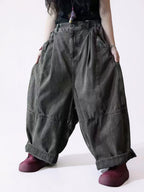 Vintage Washed Denim Balloon Pants – Oversized Wide Leg Harem Trousers