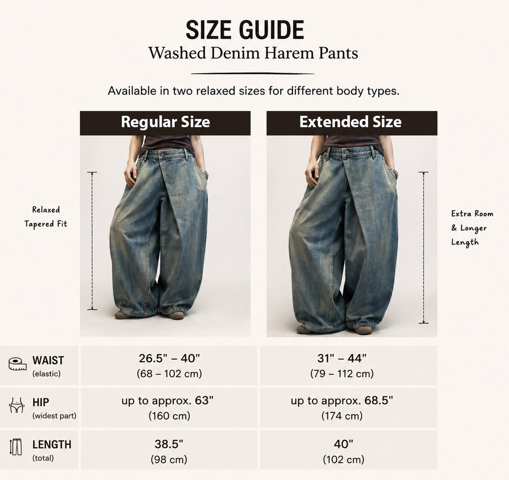 Washed Denim Harem Pants- Two Sizes Available