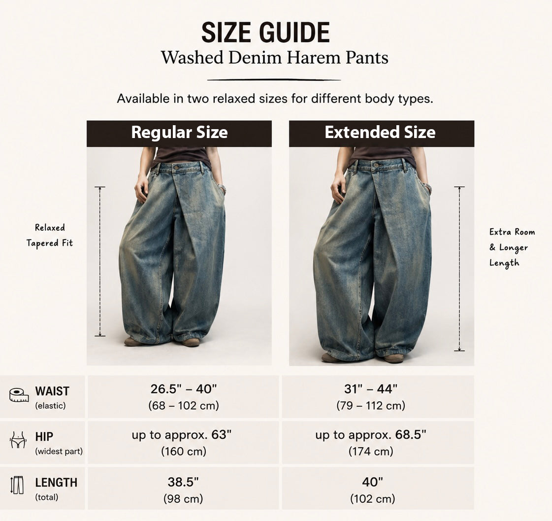 Washed Denim Harem Pants- Two Sizes Available