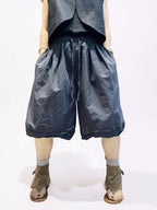 Unisex Balloon Shorts | Oversized Plaid Cotton Bubble Shorts | Elastic Waist Japanese Mori Style Summer Shorts with Pockets