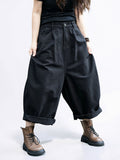 Vintage Cotton Harem Pants – Relaxed Cropped Pants with Elastic Waist