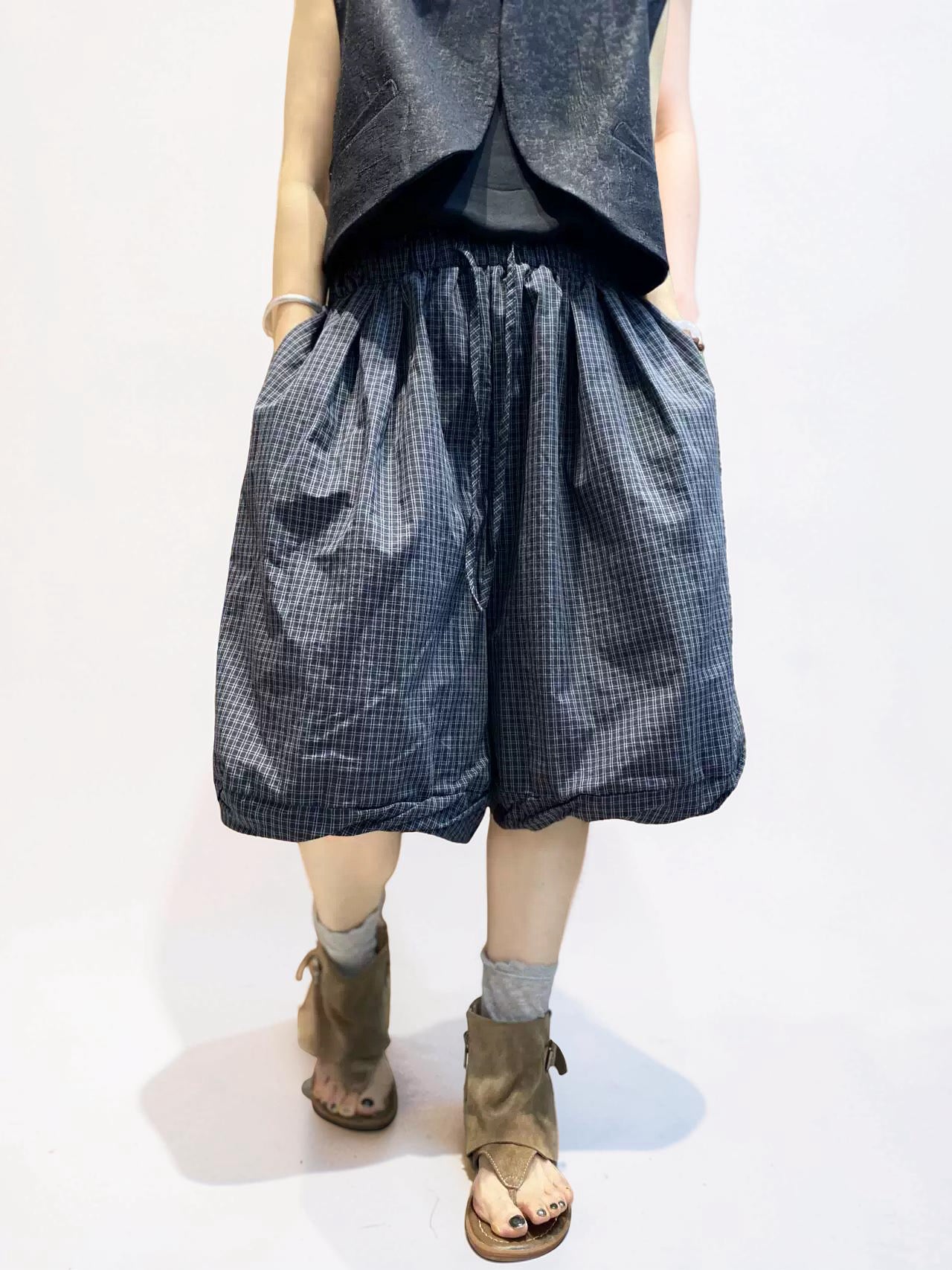 Unisex Balloon Shorts | Oversized Plaid Cotton Bubble Shorts | Elastic Waist Japanese Mori Style Summer Shorts with Pockets
