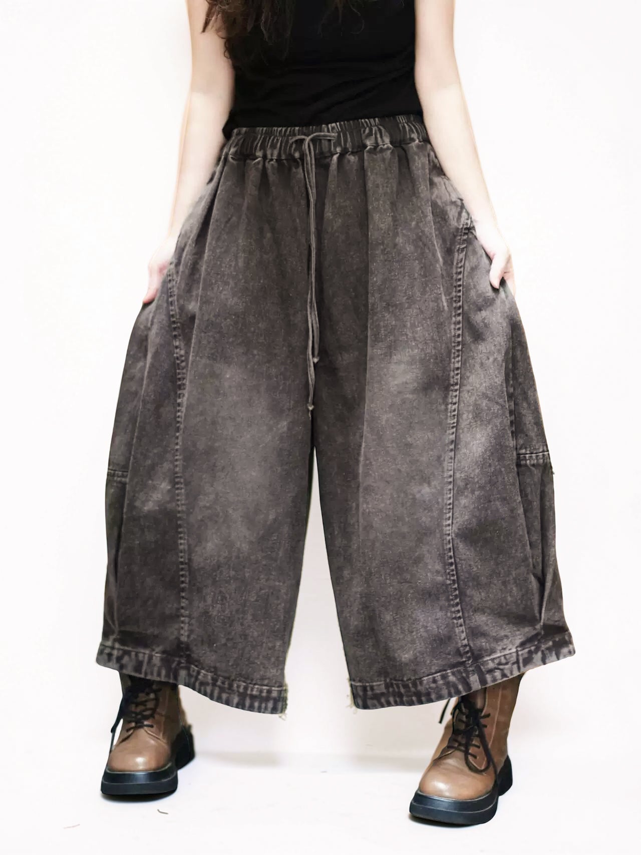 Vintage Washed Denim Hakama Pants, Oversized Wide Leg Hakama Trousers, Streetwear