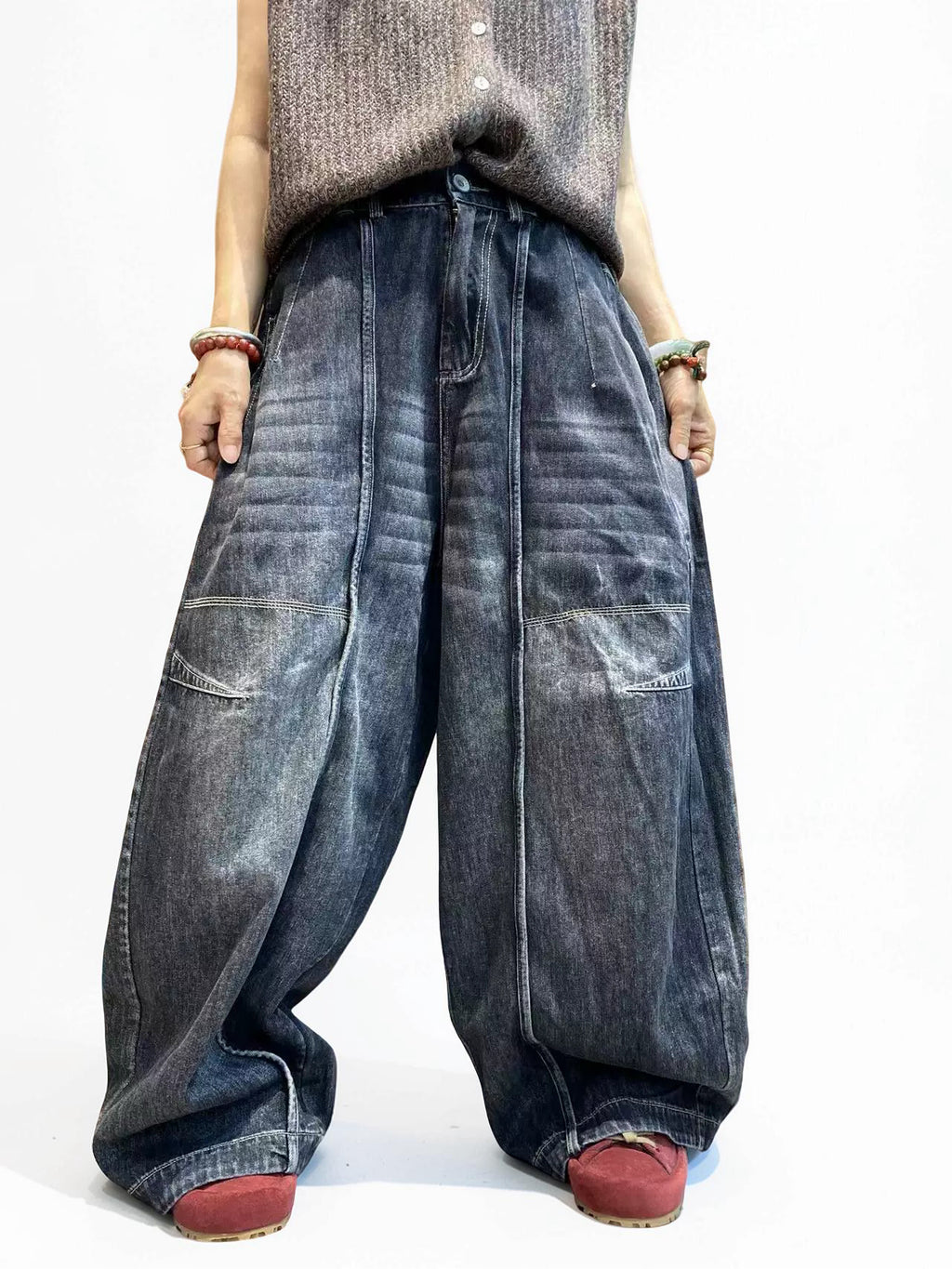 Japanese Balloon Denim Pants | Oversized Barrel Leg Jeans | Artisan Washed Wide Leg Denim