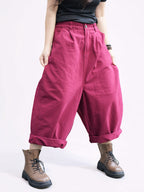 Vintage Cotton Harem Pants – Relaxed Cropped Pants with Elastic Waist