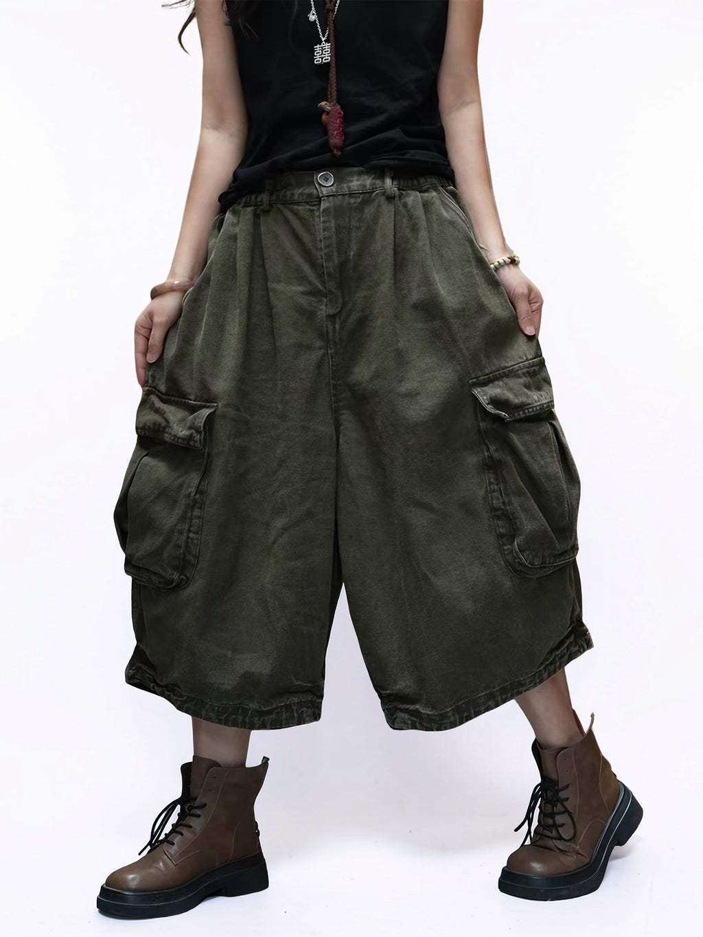 Vintage Washed Cropped Cargo Harem Pants