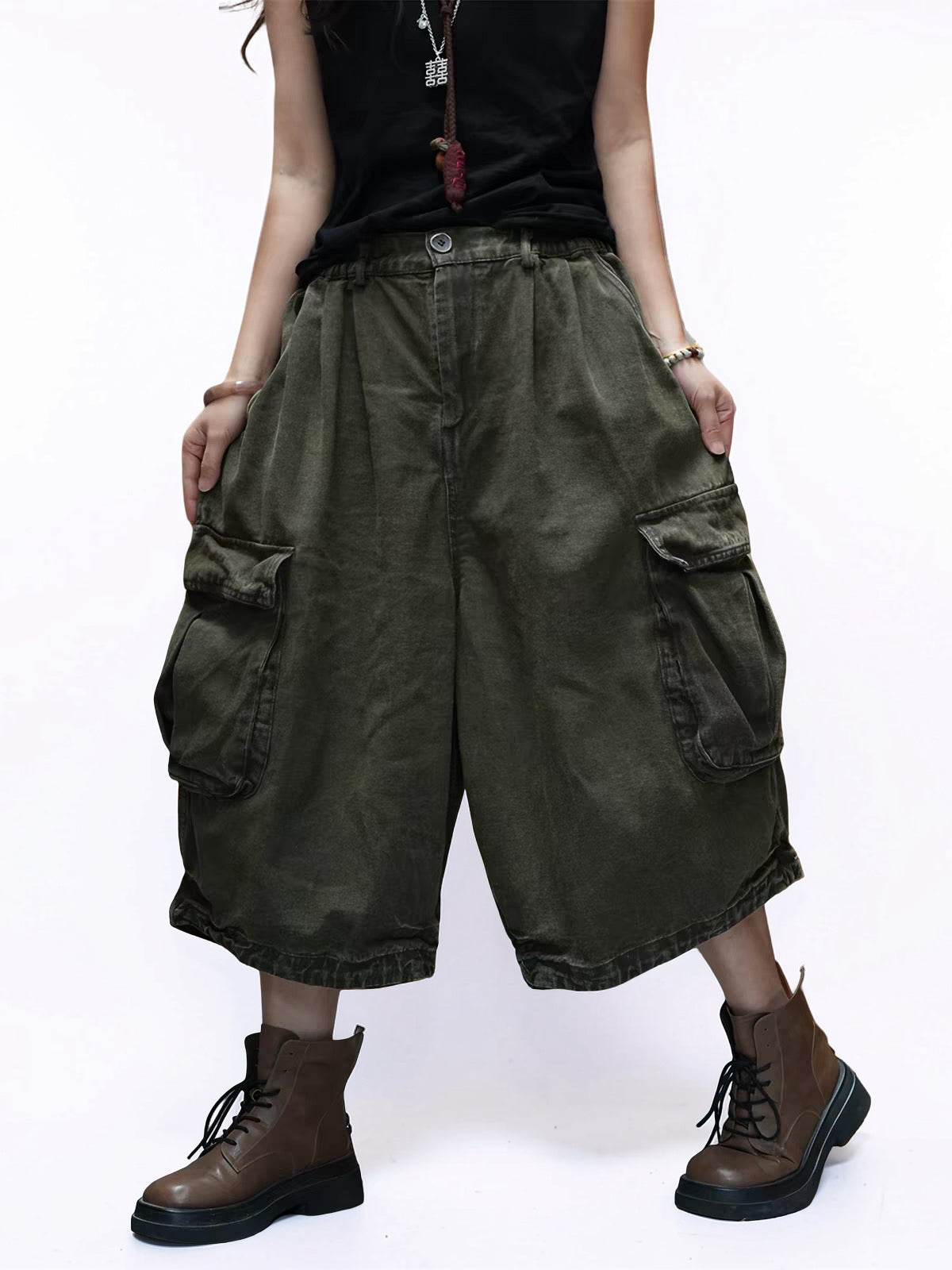 Vintage Washed Cropped Cargo Harem Pants
