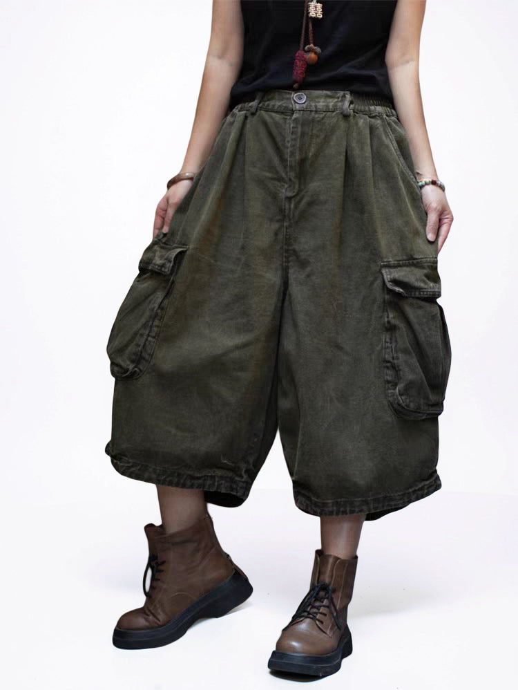 Vintage Washed Cropped Cargo Harem Pants