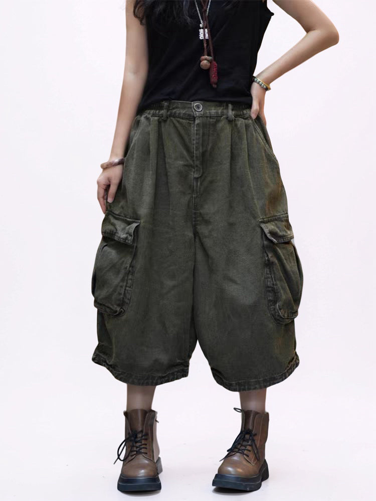 Vintage Washed Cropped Cargo Harem Pants