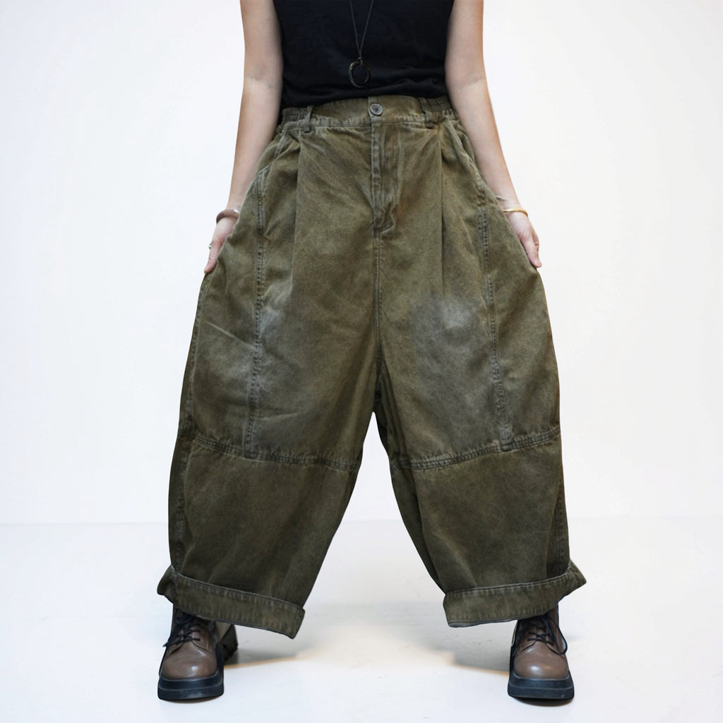 Vintage Washed Denim Balloon Pants – Oversized Wide Leg Harem Trousers
