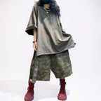 Washed Brown Asymmetrical Oversized Longline Tee