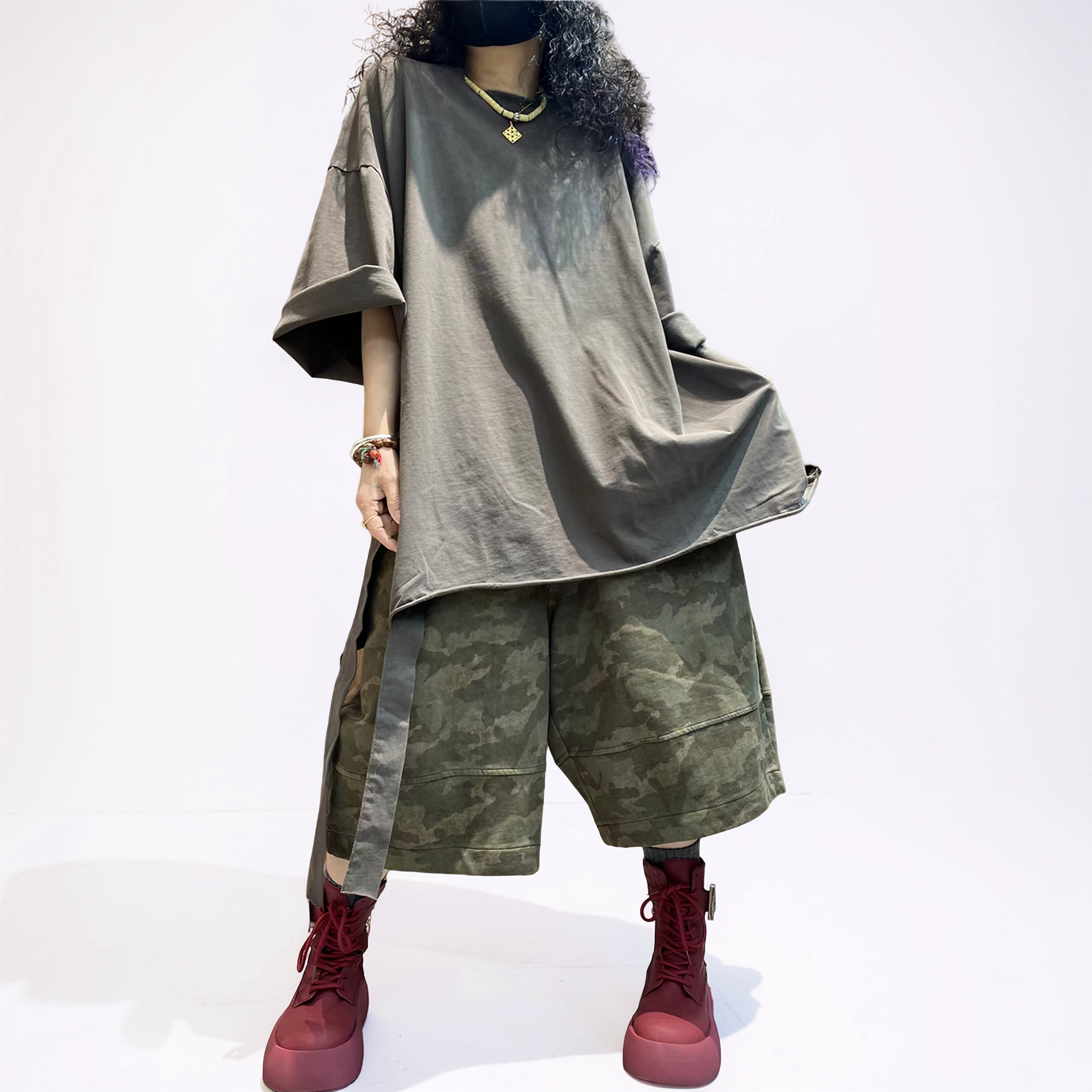 Washed Brown Asymmetrical Oversized Longline Tee