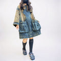 Vintage Washed Patchwork Denim Dress – Oversized Boho Tunic with Pockets