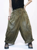 Vintage Washed Denim Balloon Pants – Oversized Wide Leg Harem Trousers
