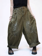 Vintage Washed Denim Balloon Pants – Oversized Wide Leg Harem Trousers