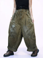 Vintage Washed Denim Balloon Pants – Oversized Wide Leg Harem Trousers