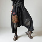 Baggy Harem Jeans: Drop Crotch Denim Pants with Patch Pocket