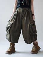 Vintage Washed Cropped Cargo Harem Pants