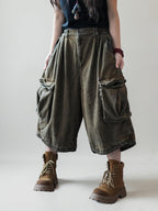 Vintage Washed Cropped Cargo Harem Pants