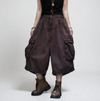 Vintage Washed Cropped Cargo Harem Pants