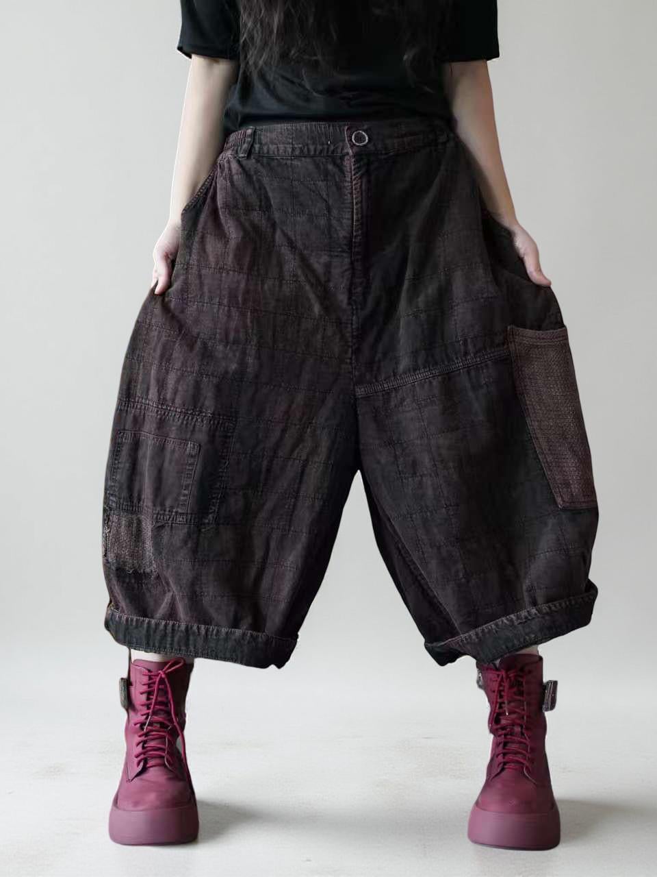 Cotton Jacquard Harem Pants | Warm Padded Balloon Pants | Fall Winter Loose Trousers