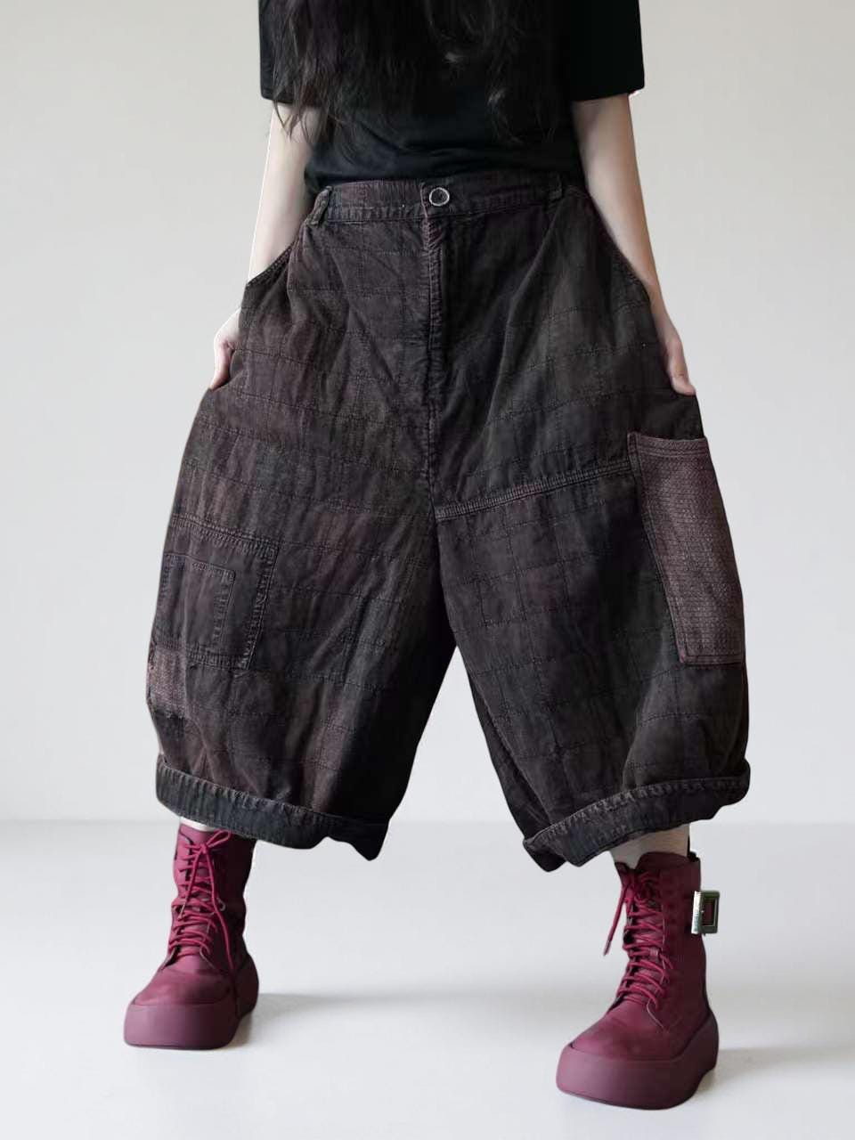 Cotton Jacquard Harem Pants | Warm Padded Balloon Pants | Fall Winter Loose Trousers