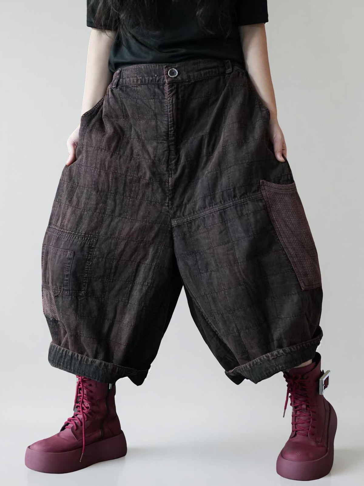 Cotton Jacquard Harem Pants | Warm Padded Balloon Pants | Fall Winter Loose Trousers