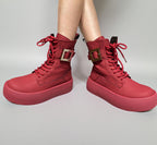 Red Leather Combat Boots