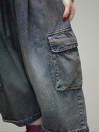 Vintage Washed Denim Cargo Harem Pants