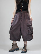 Vintage Washed Cropped Cargo Harem Pants